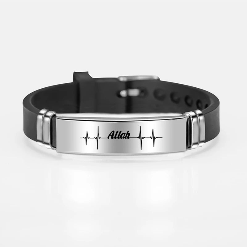 MUSLIM ISLAM ALLAH BRACELET BANGLE STAINLESS STEEL ARABIC SHAHADA SILICONE BRACELETS